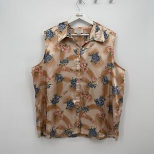 Voir Collection Vintage Floral Stain Sleeveless Pajama Top Size 2X